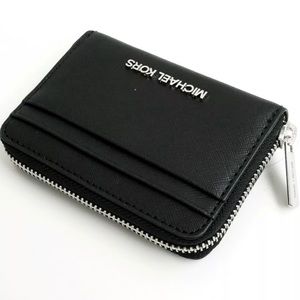 michael kors black zip around coin pouch